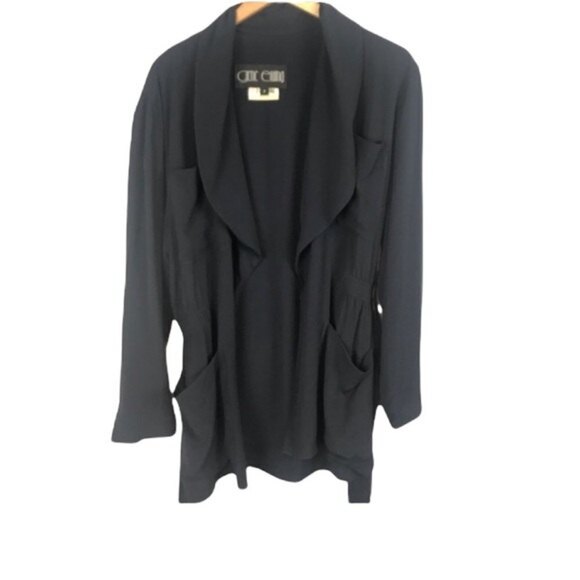 GENE EWING 80's Vintage Draped Jacket Navy S - Picture 3 of 7